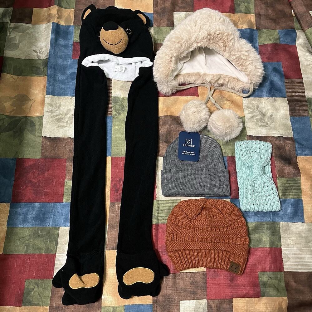 Lot Of 5 Womenâs Winter Hats Hair Different Brand Style Color